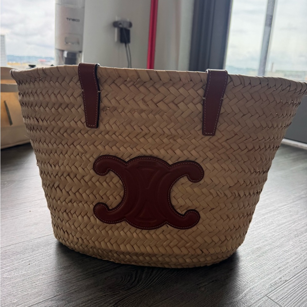 MEDIUM CELINE CLASSIC PANIER IN PALM LEAVES AND CALFSKIN